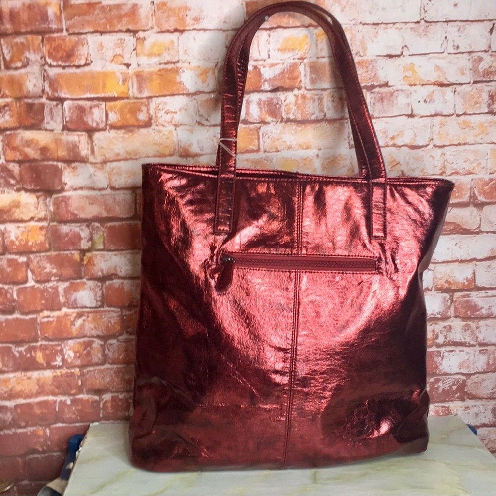 Charming Charlie Vintage Large Metallic Ruby Red Studded Tote Bag - Picture 3 of 11